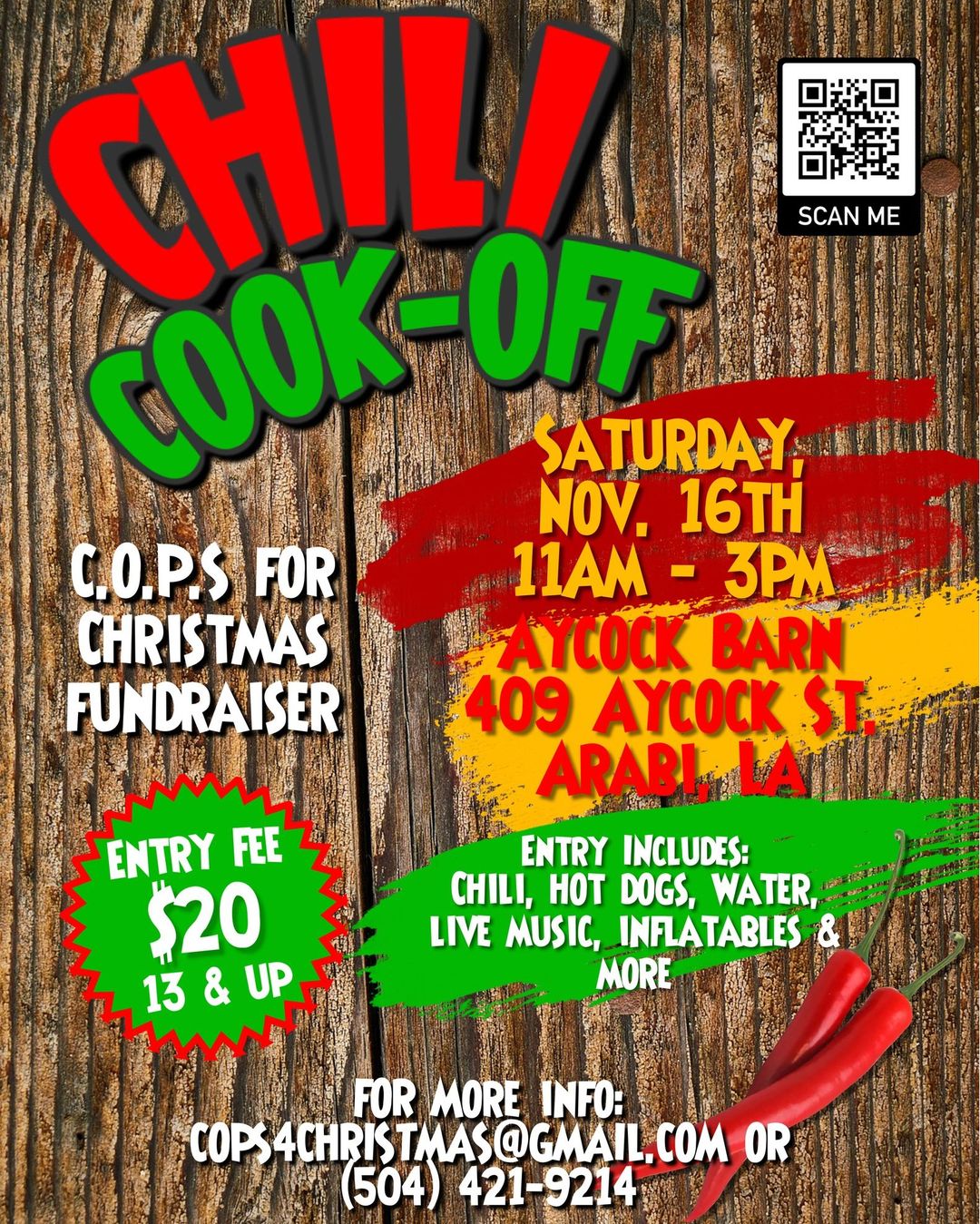 C.O.P.S. for Christmas Chili Cook-Off is TOMORROW

Join the St. Bernard Sheriff’s Office tomorrow,