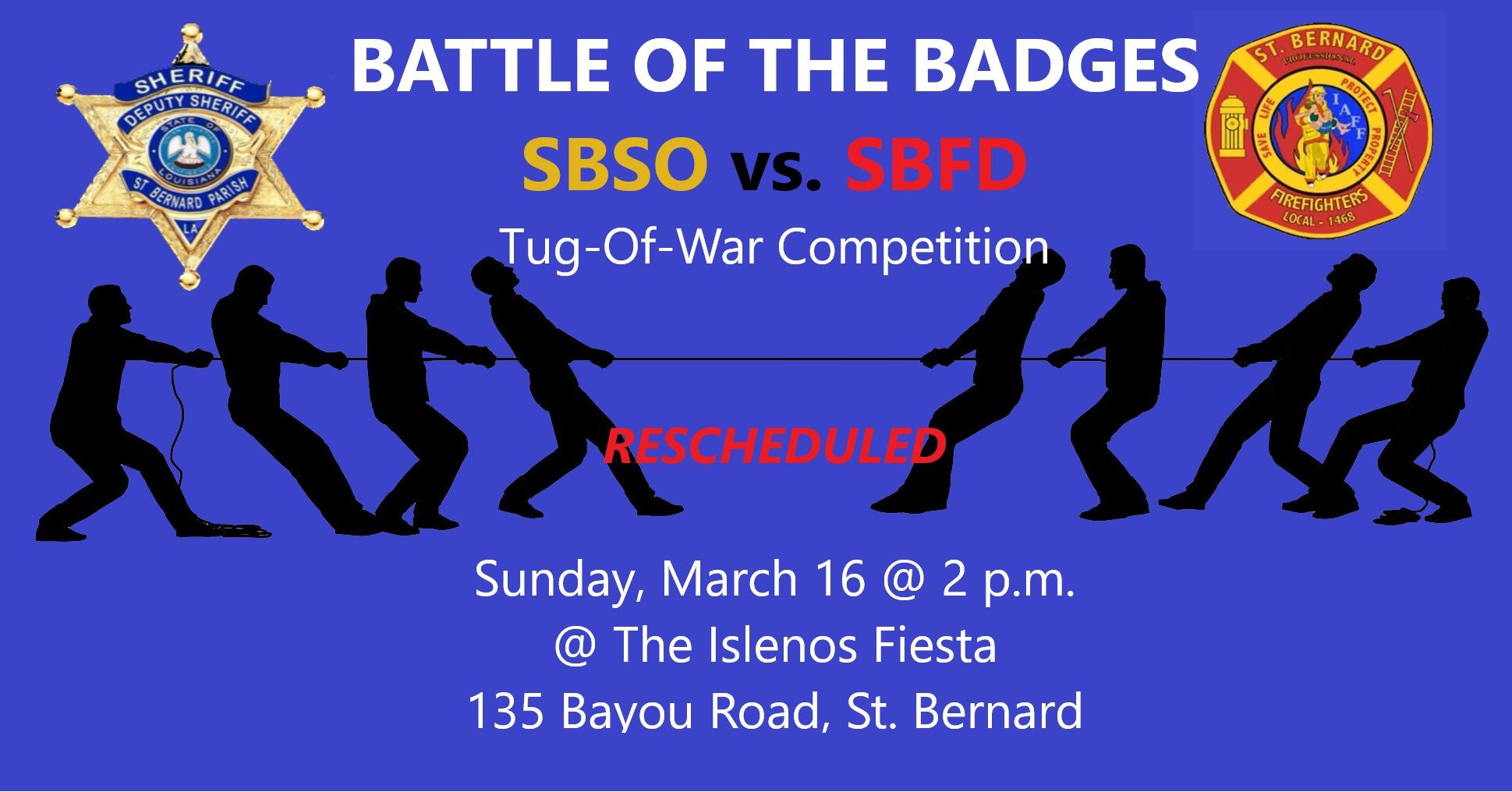 SBSO vs. SBFD TUG OF WAR RESCHEDULED