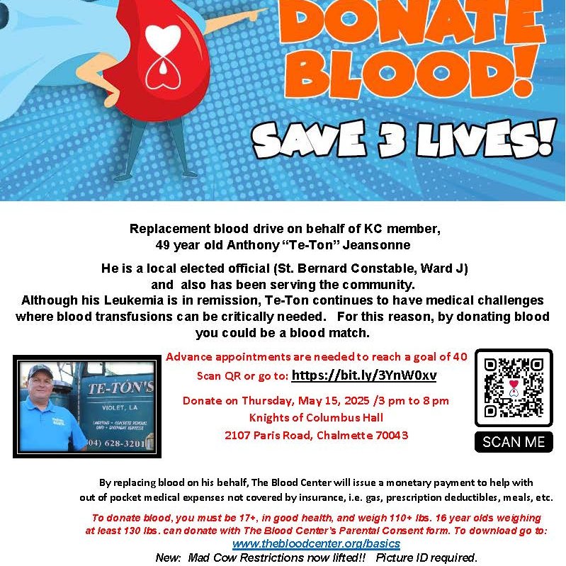 SECOND BLOOD DRIVE FOR SBSO RESERVE DIVISION LT. TONY 'TE-TON' JEANSONNE 

If you missed the first
