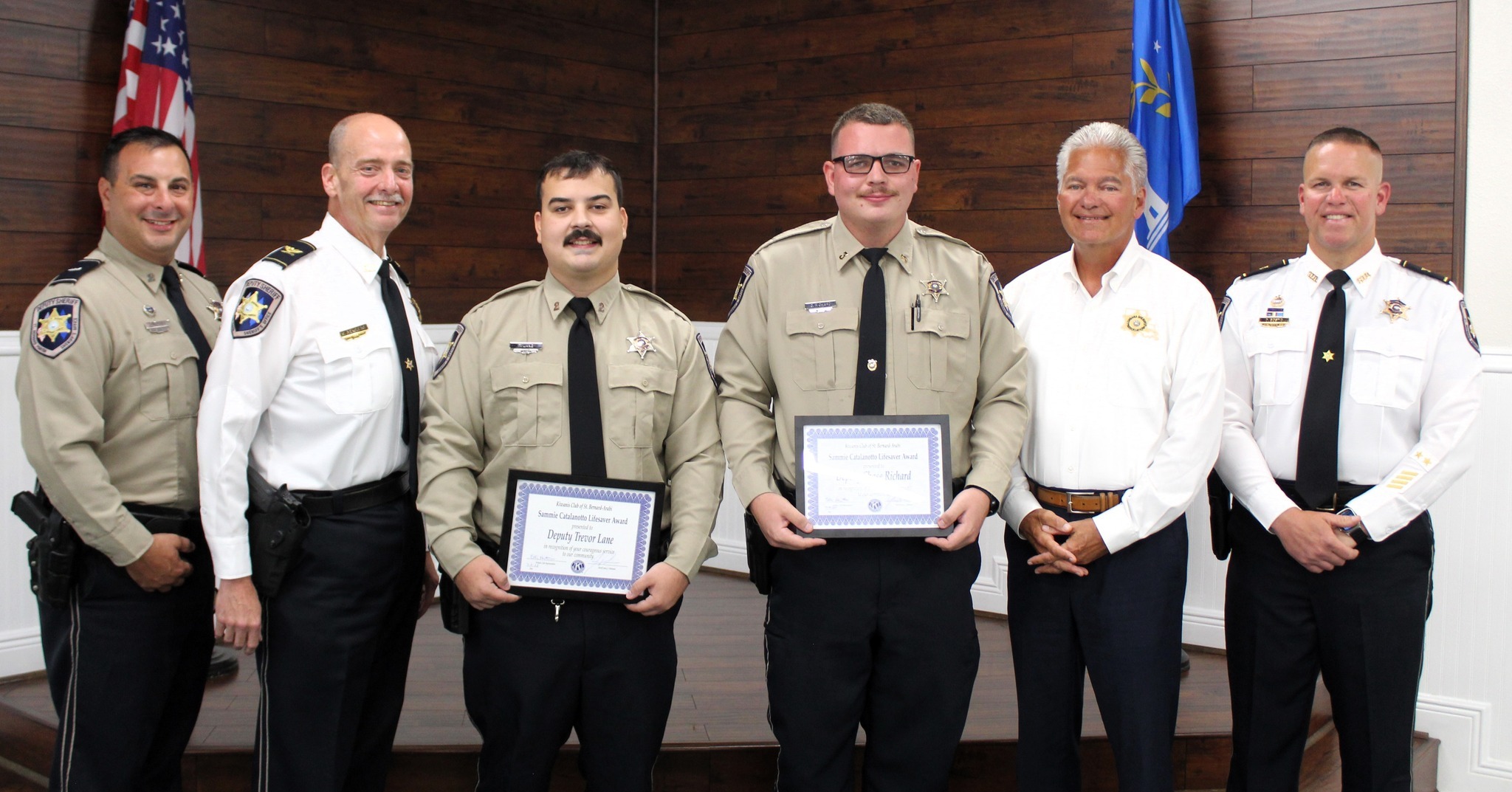 TWO SBSO DEPUTIES RECEIVE KIWANIS LIFESAVER AWARDS 

Two St. Bernard Sheriff’s Office deputies rece