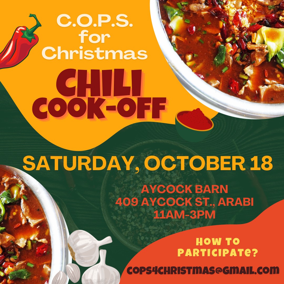SBSO 2025 C.O.P.S. FOR CHRISTMAS CHILI COOK-OFF FUNDRAISER

Mark your calendars: the St. Bernard Sh