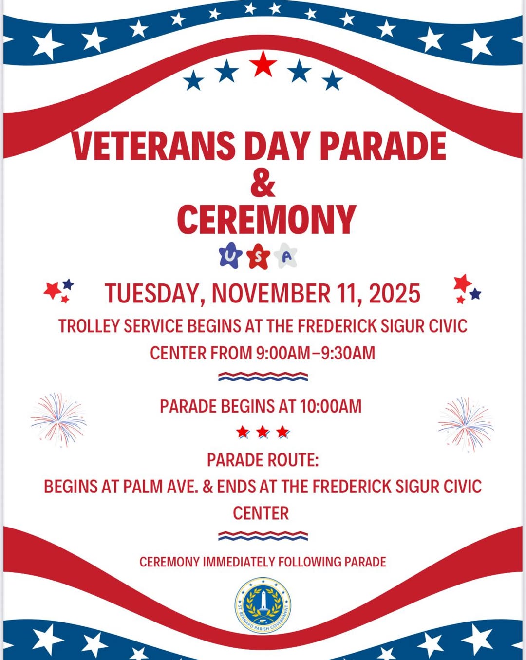Join Us This Tuesday, November 11th for St. Bernard Parish’s Veterans Day Parade & Ceremony!