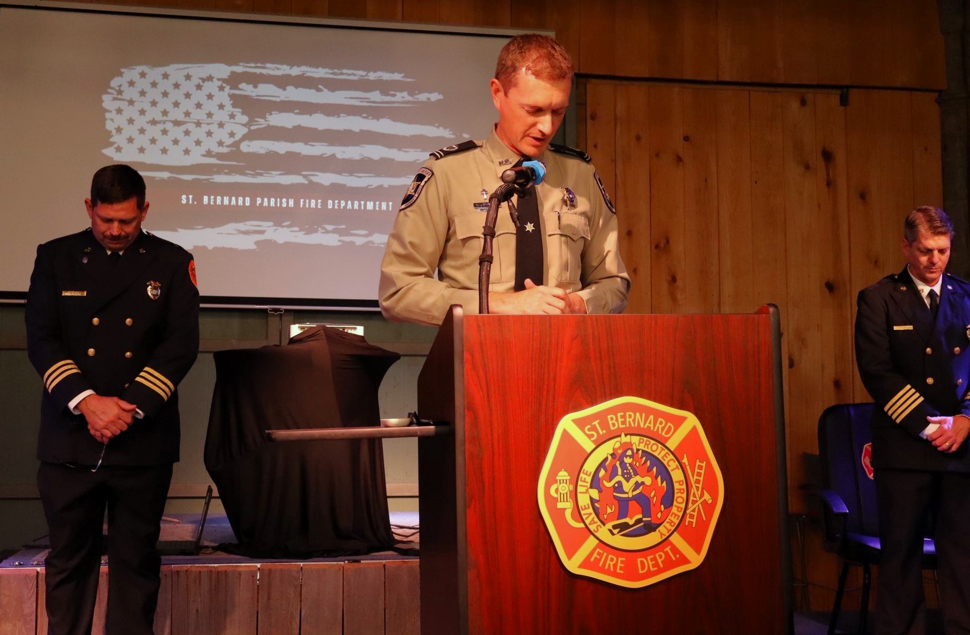 SBSO Chaplain Dep. Aaron Johnson delivered the opening prayer Thursday, May 28 during the St. Berna