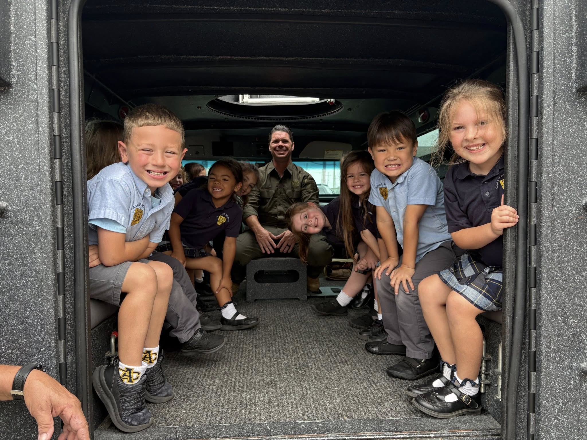 Today, Mr. Stephen (Giana, Mrs. Angela’s class) brought members of the St. Bernard Parish Sheriff's