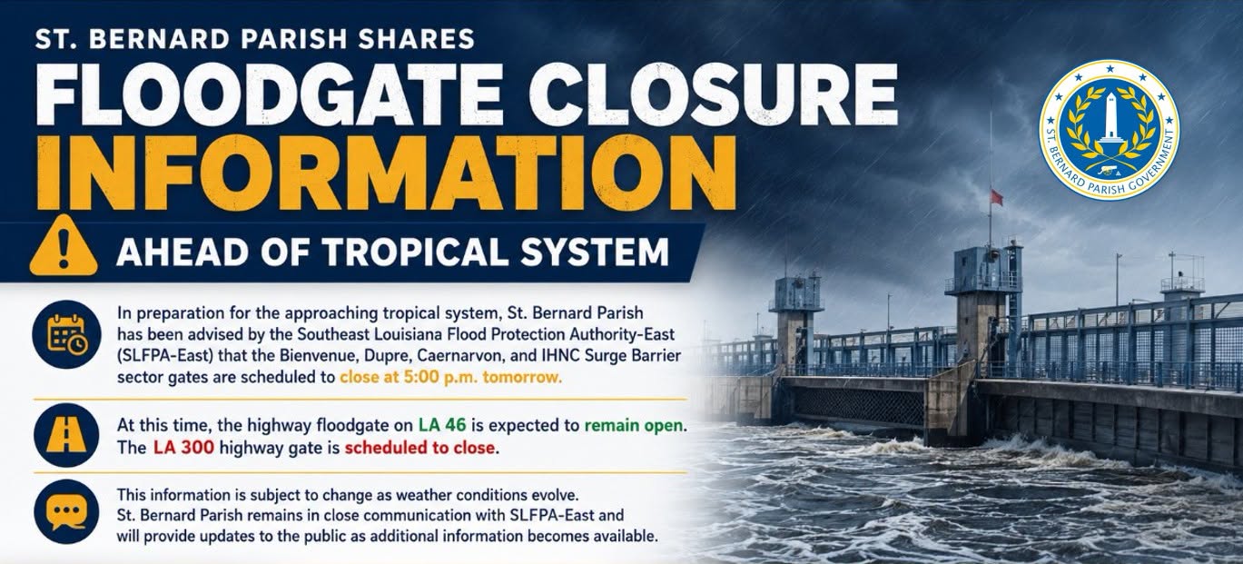 Floodgate Closure Information Ahead of Tropical System