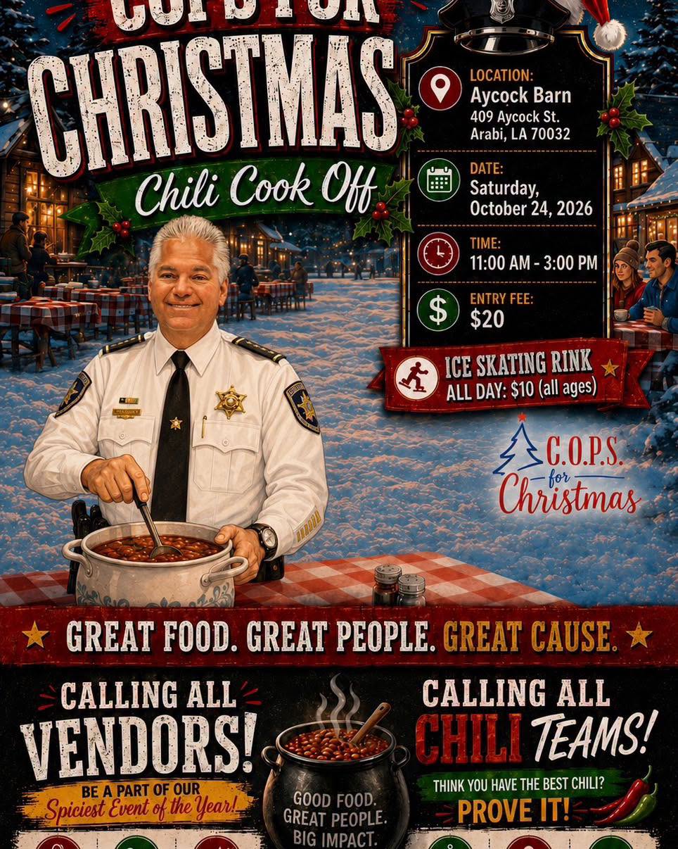 SBSO COPS FOR CHRISTMAS CHILI COOK OFF FUNDRAISER 

Mark your calendars: Hot chili, family fun and